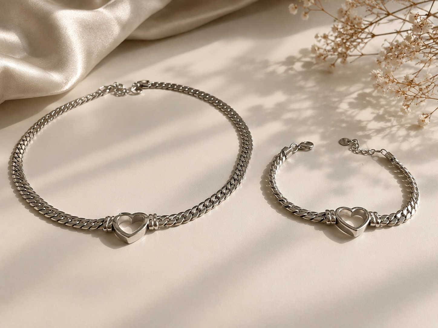 Heart Link Necklace & Bracelet Set