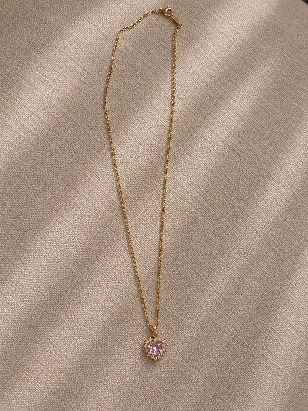 Pink Heart Crystal Necklace