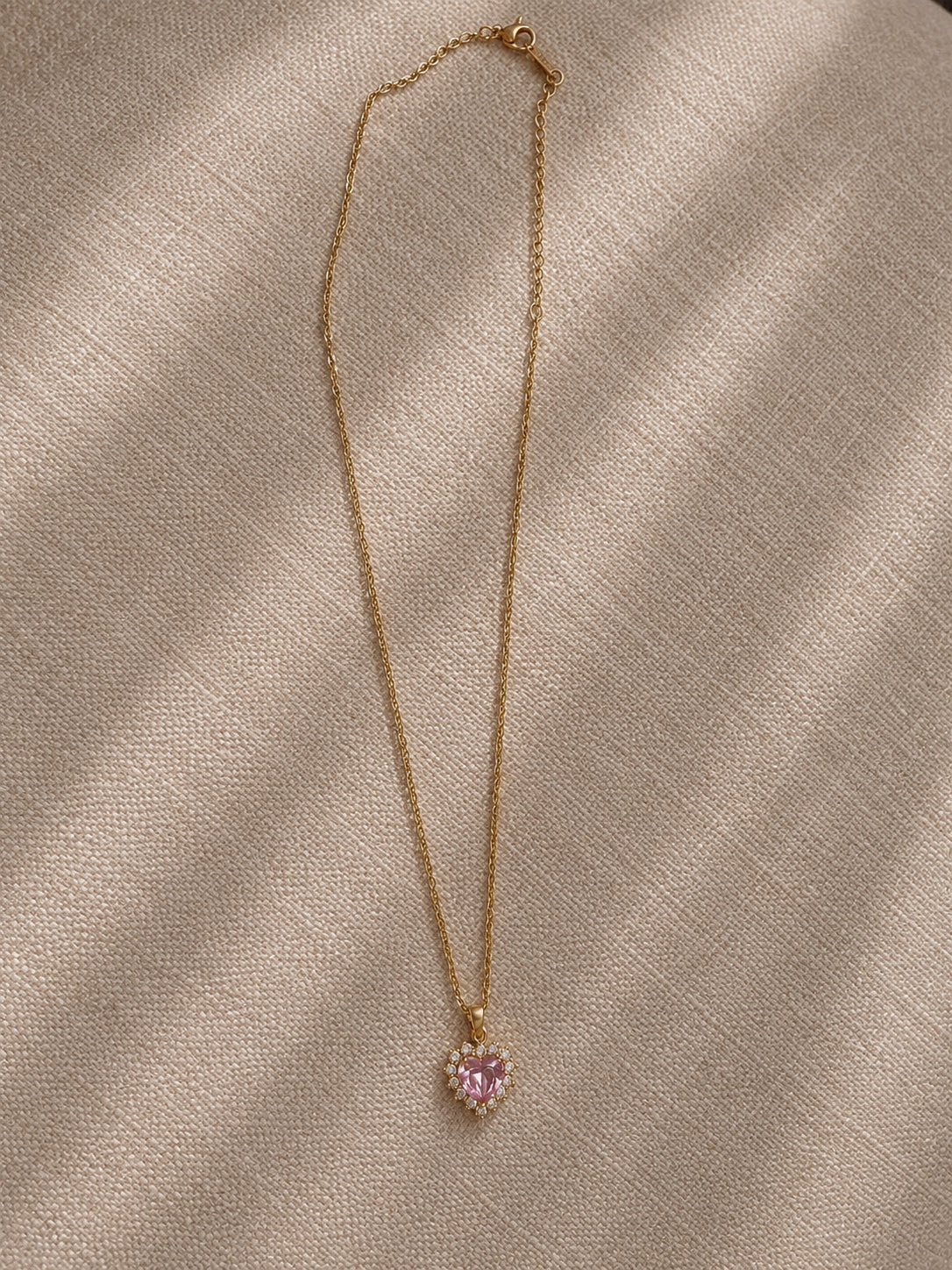 Pink Heart Crystal Necklace
