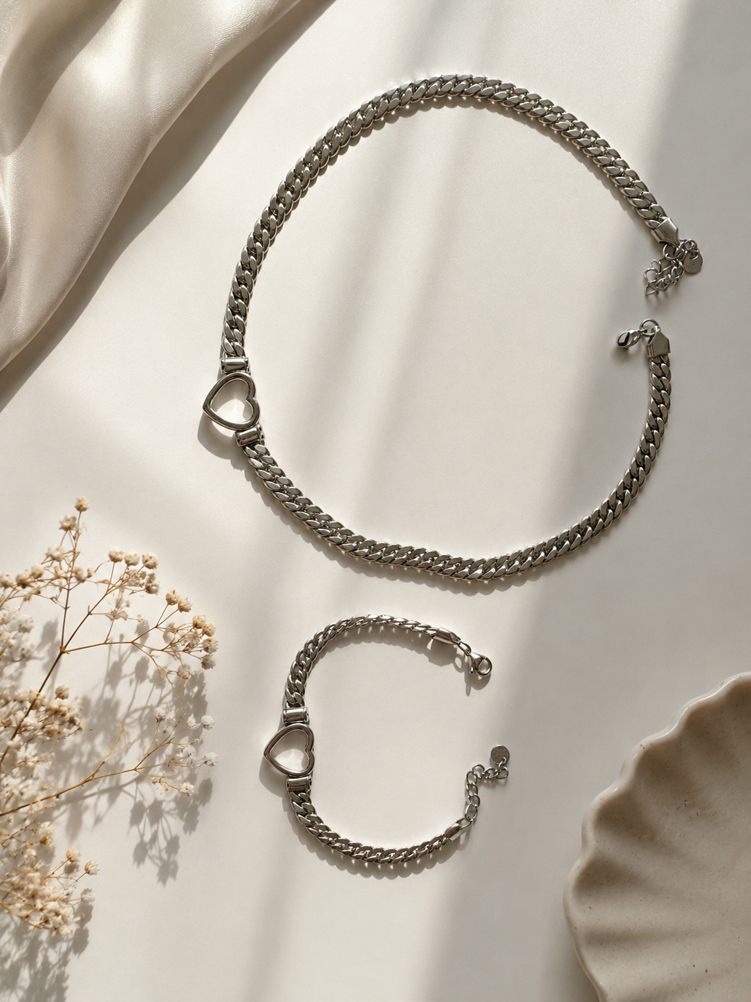 Heart Link Necklace & Bracelet Set