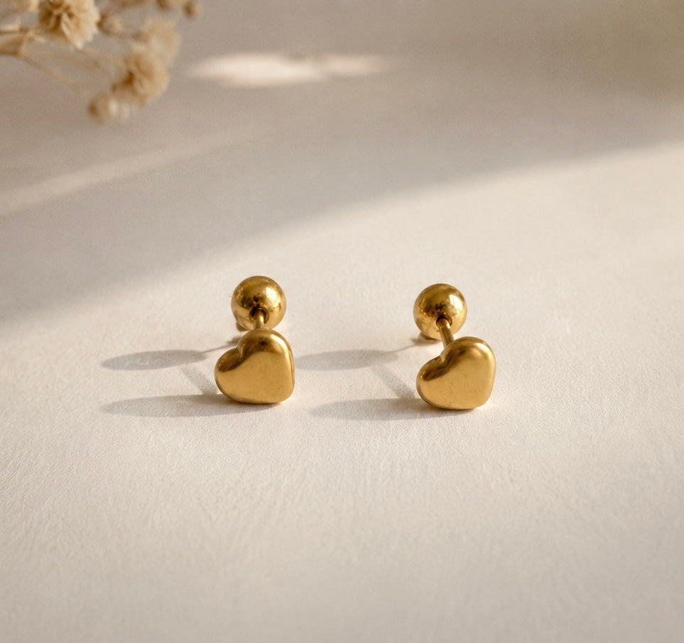 Golden Heart Stud Earrings