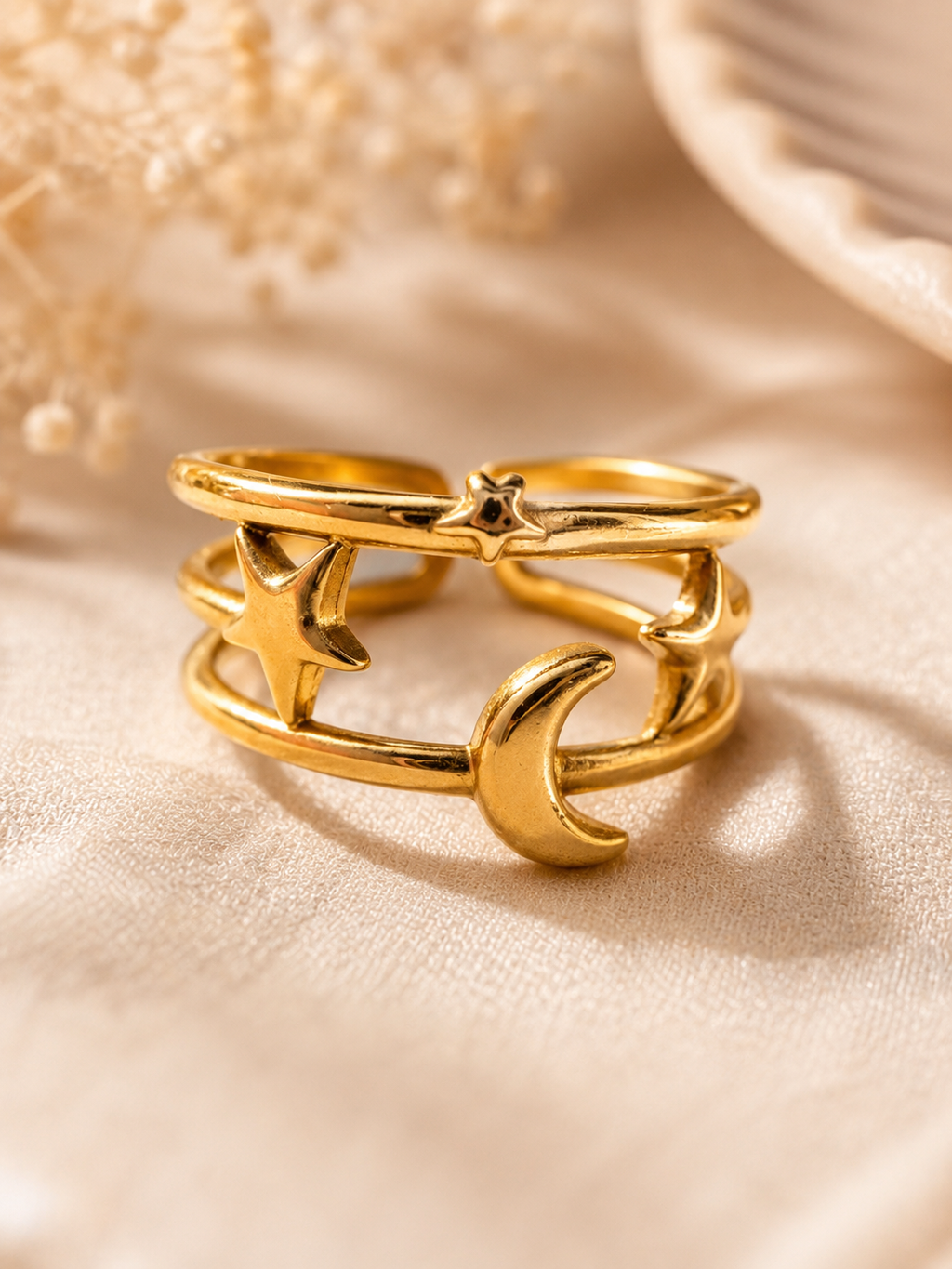 Celeste Adjustable Moon & Stars Ring