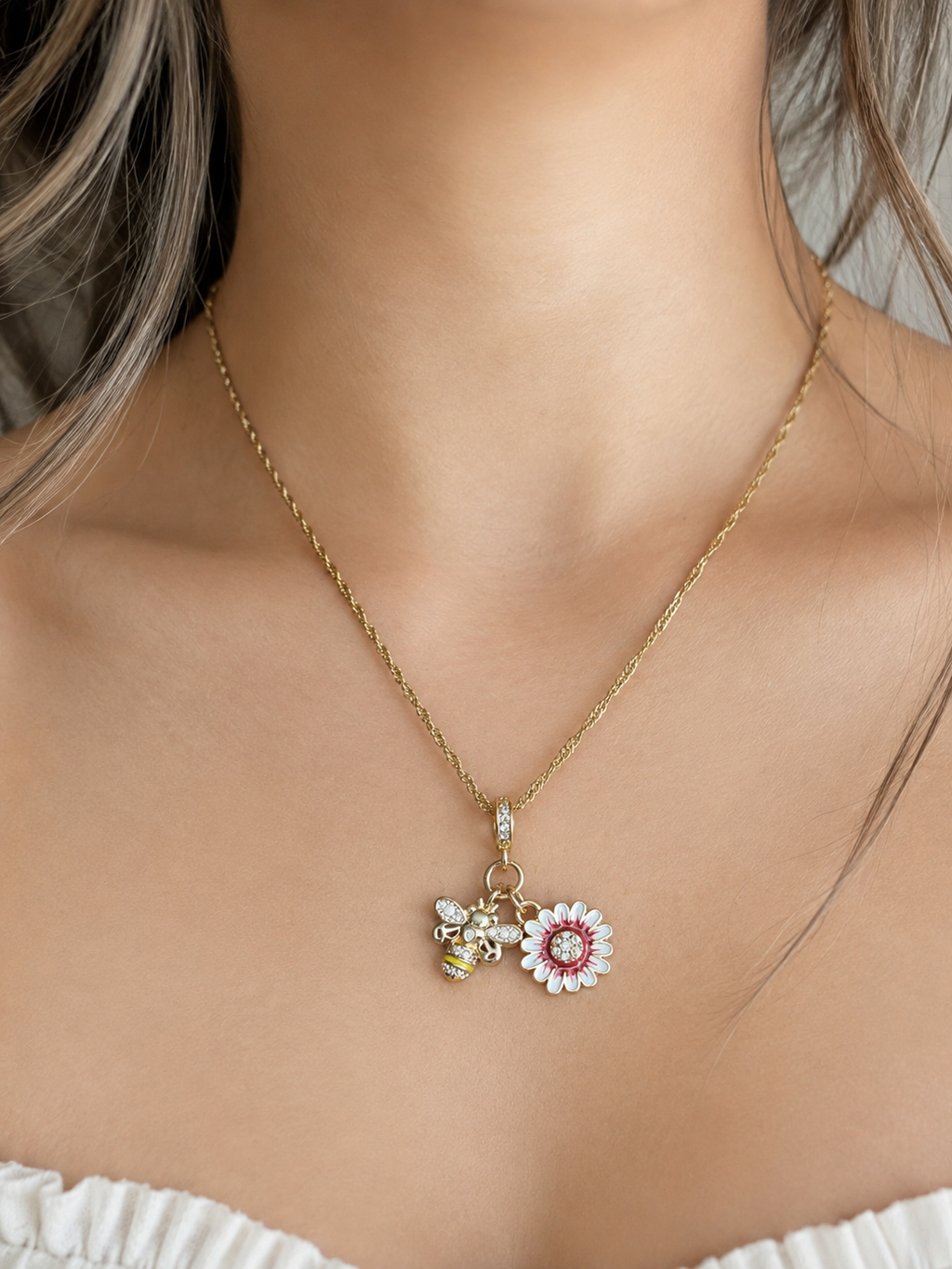 Bee & Daisy Charm Necklace
