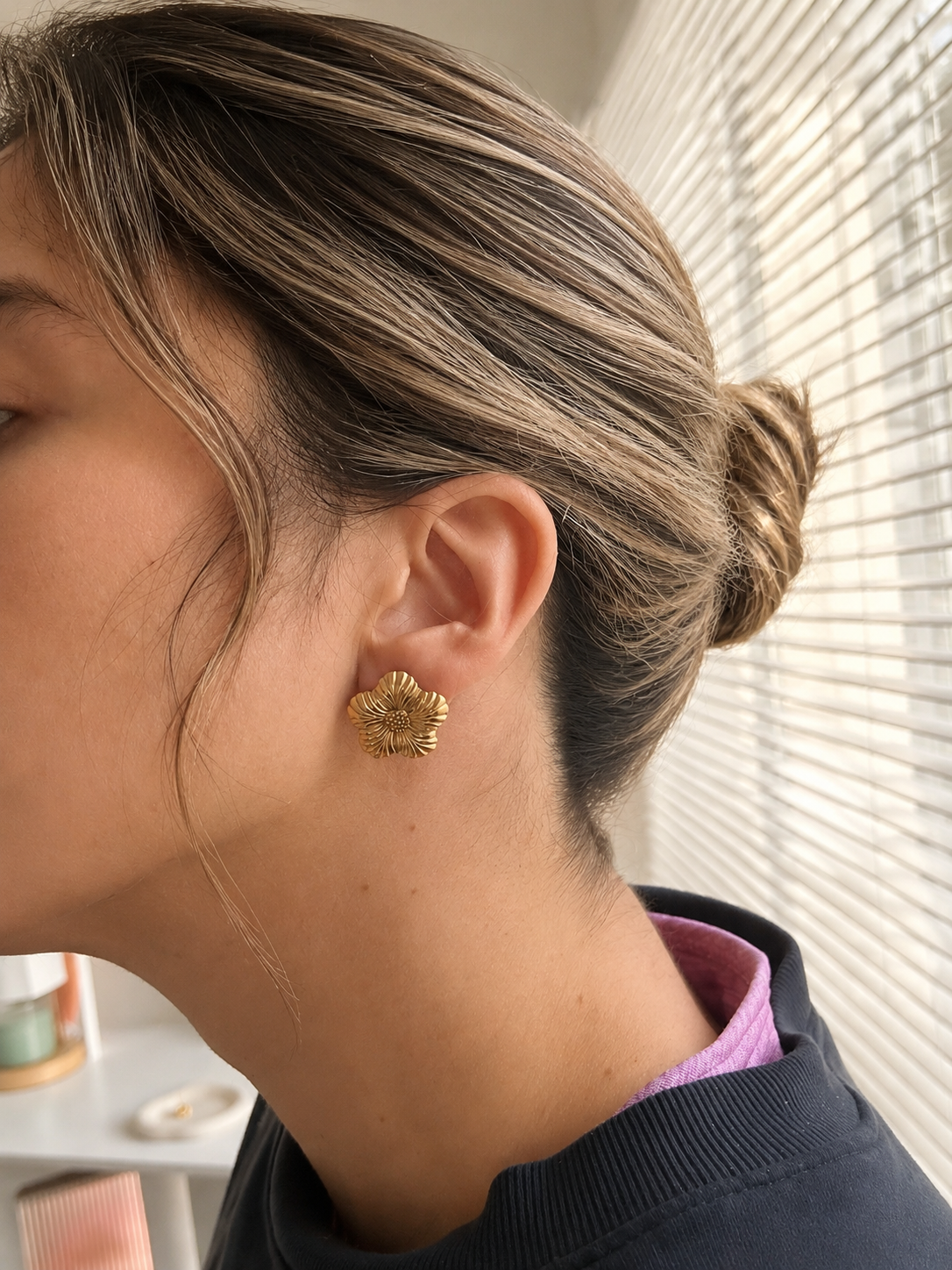 Golden Bloom Flower Stud Earrings