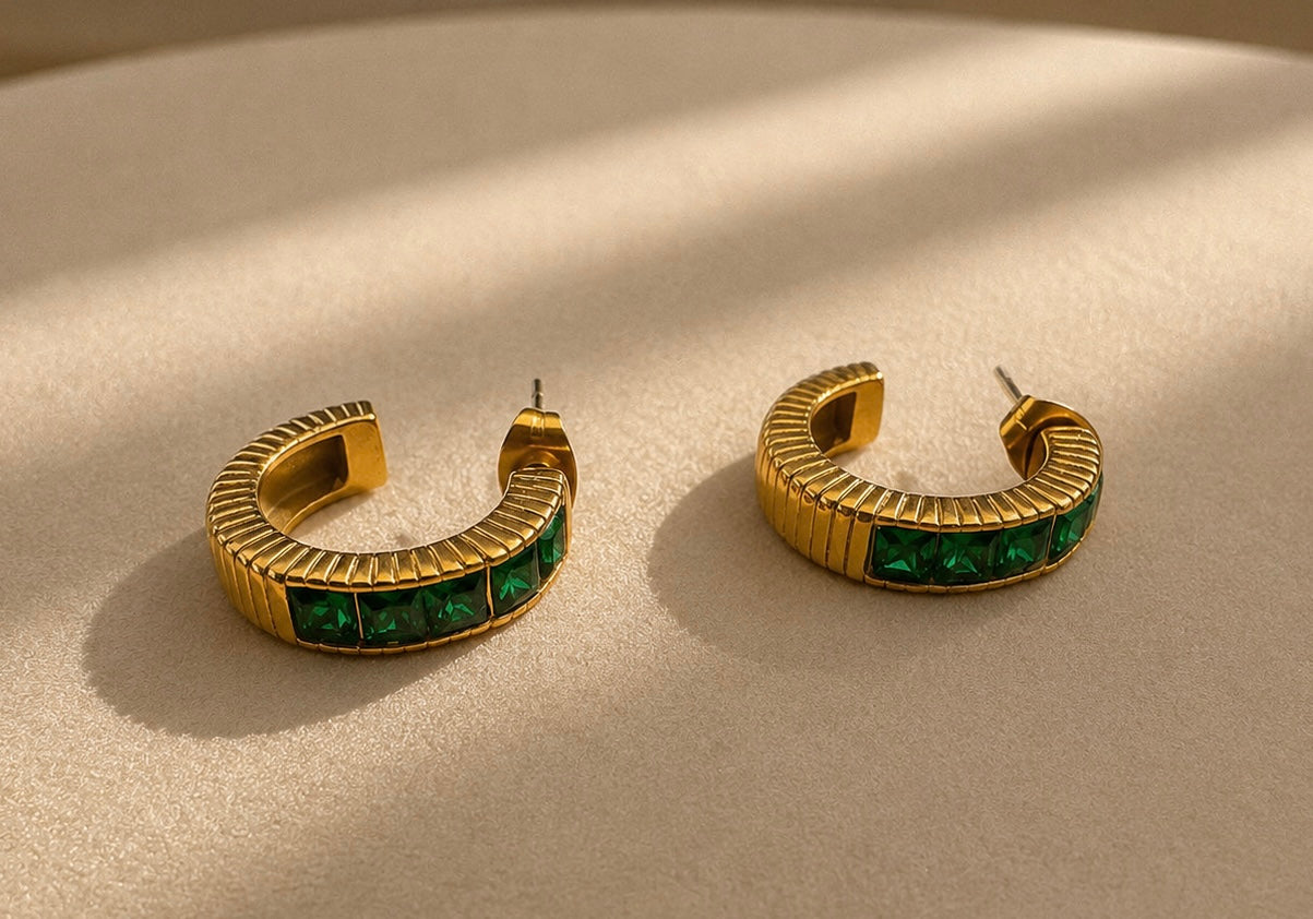 Emerald Green Hoop Earrings