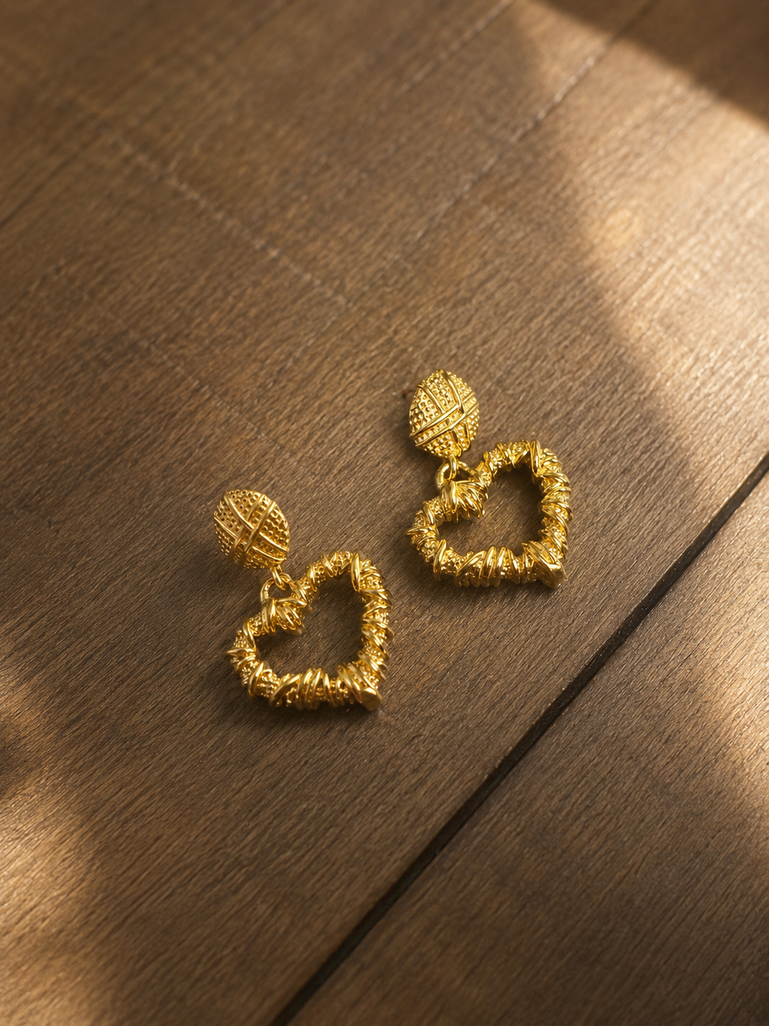 Golden Heart Drop Earrings