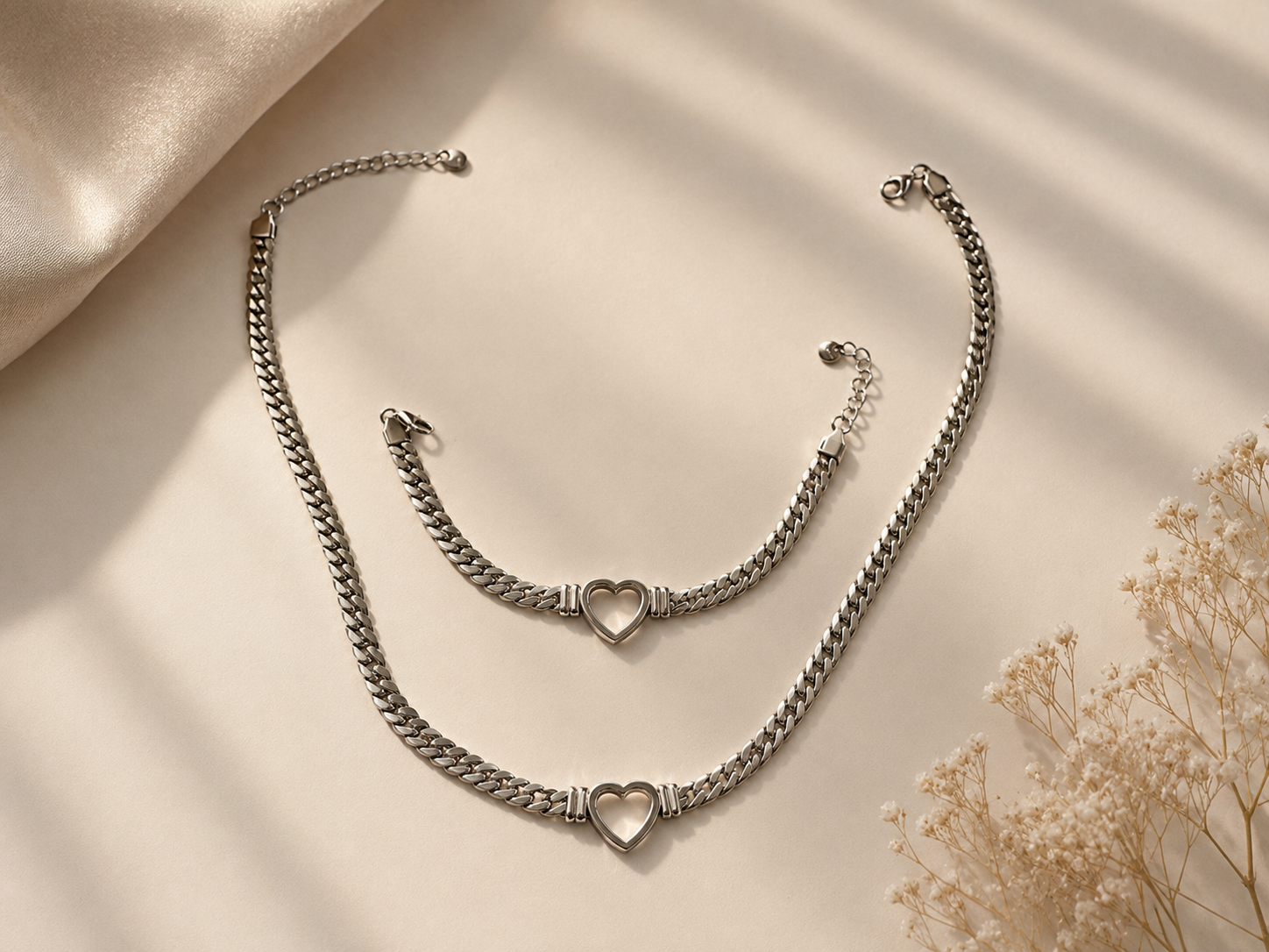 Heart Link Necklace & Bracelet Set