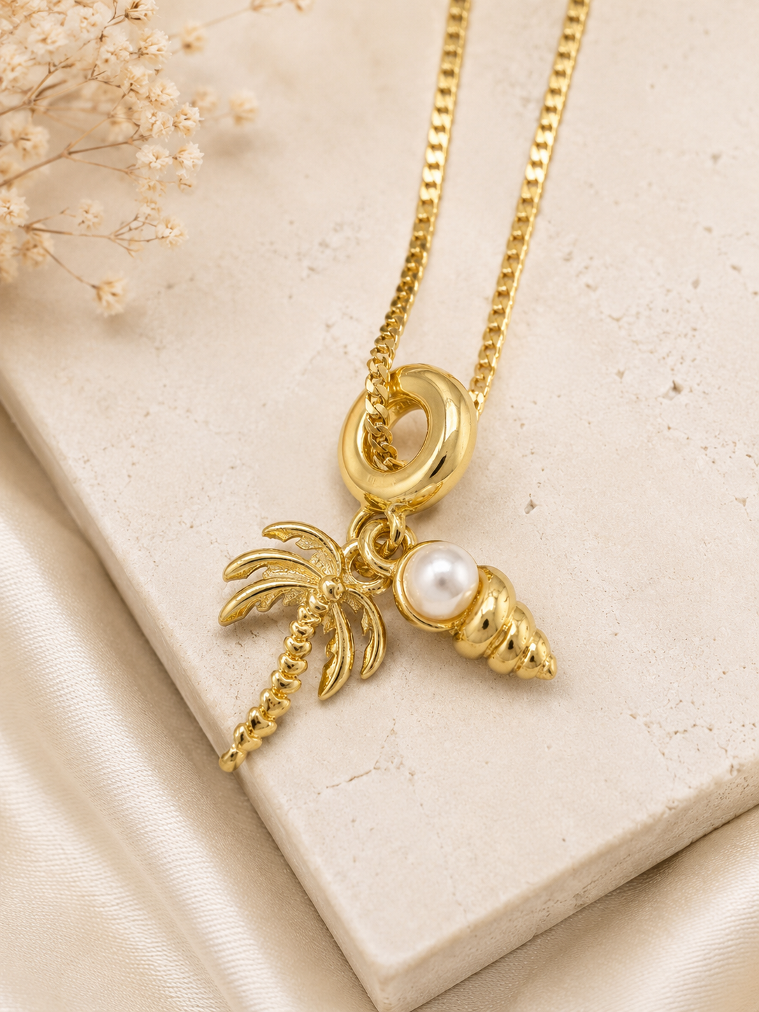 Palm & Pearl Charm Necklace