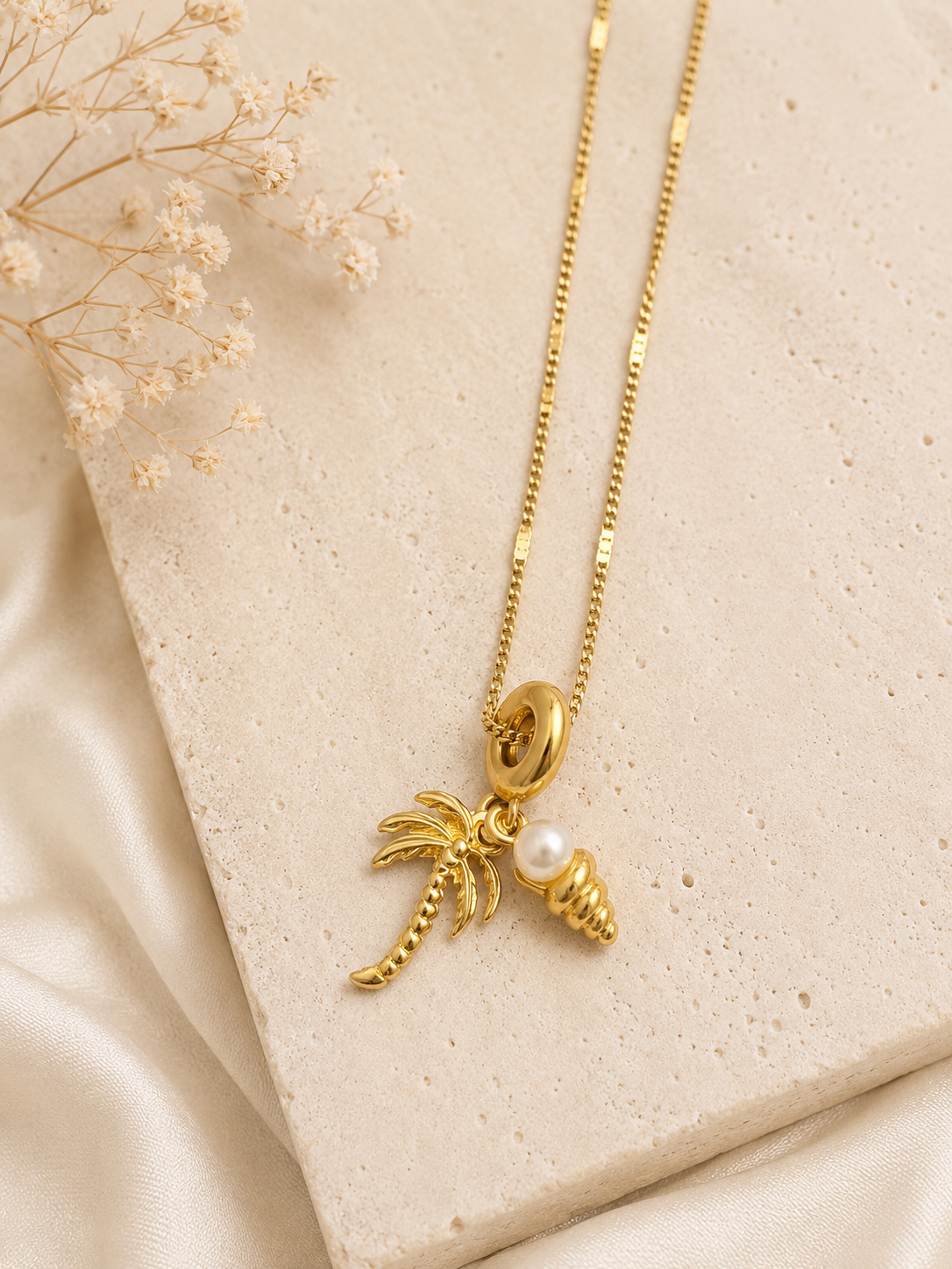 Palm & Pearl Charm Necklace