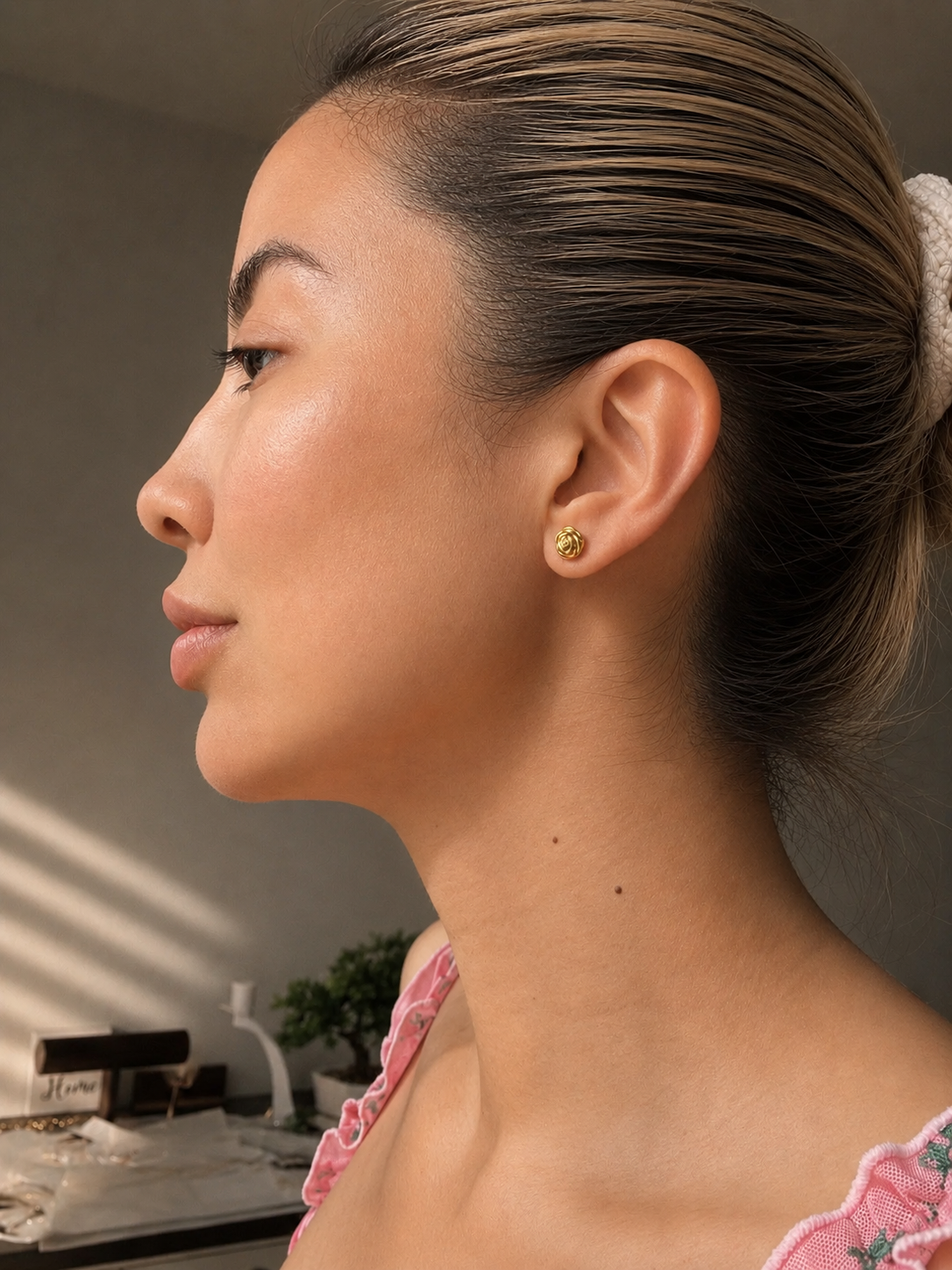 Golden Rose Stud Earrings